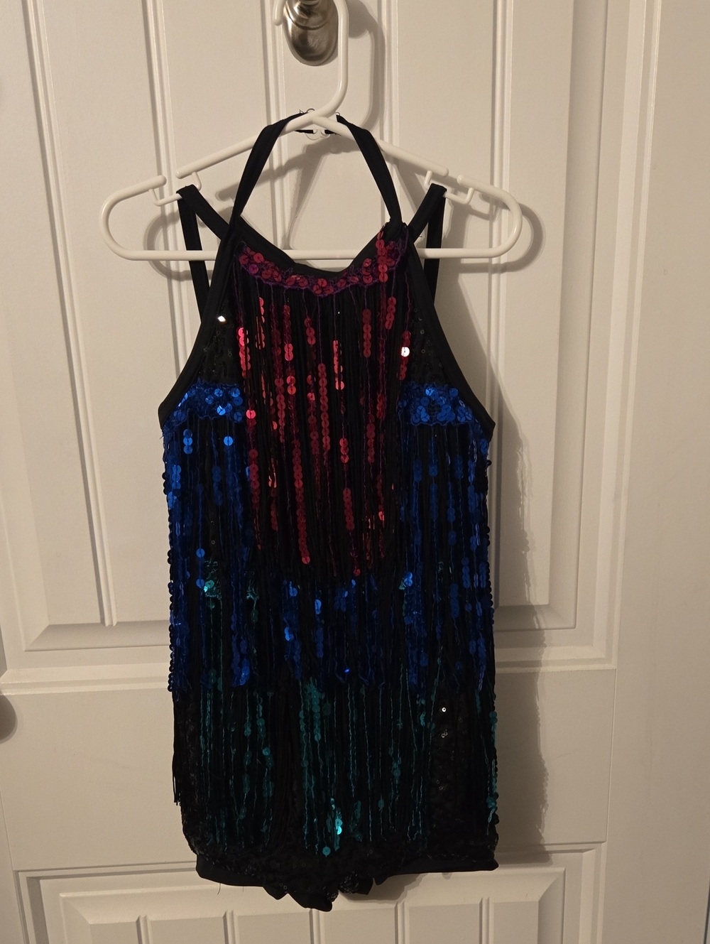 Weissman Black/Red and Blue Sequin Fringe Dance Costume